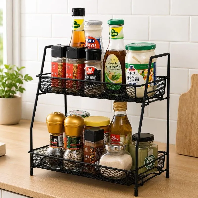 Rak bumbu dapur 2 susun besi ukuran 31 x 14 x 33 cm